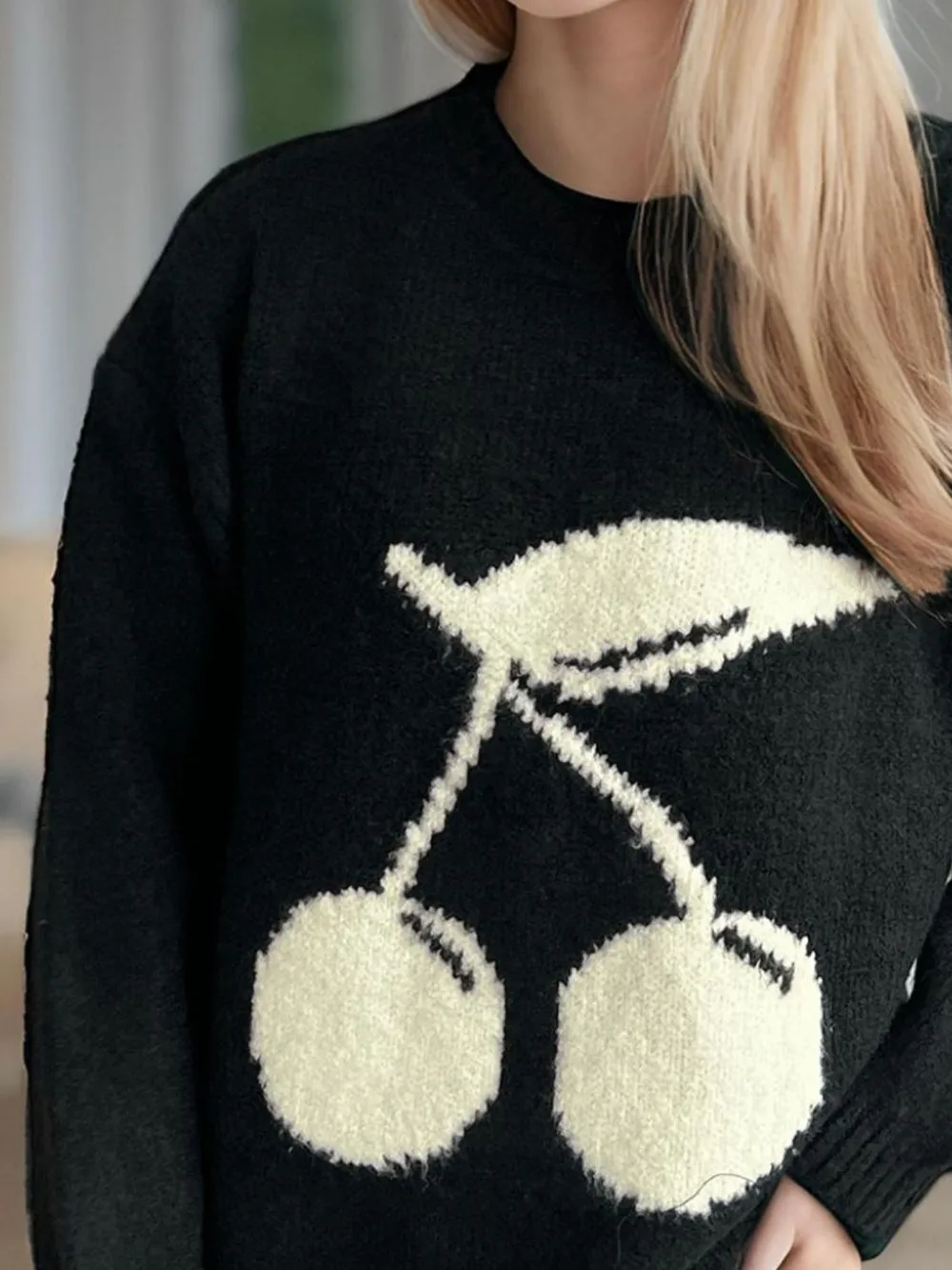 Cherry Round Neck Long Sleeve Sweater, image 8