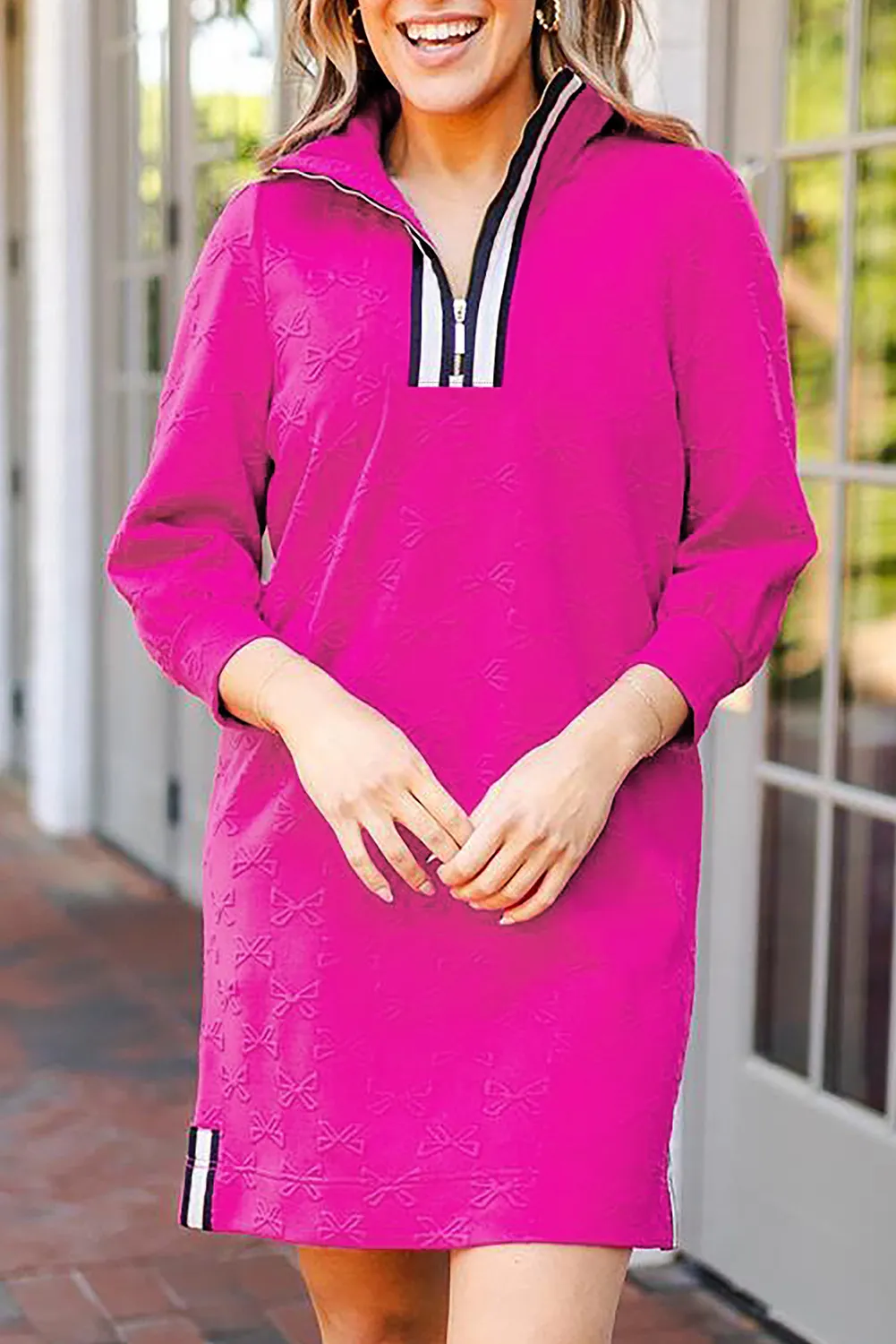 Texture Quarter Zip Long Sleeve Mini Dress, image 3