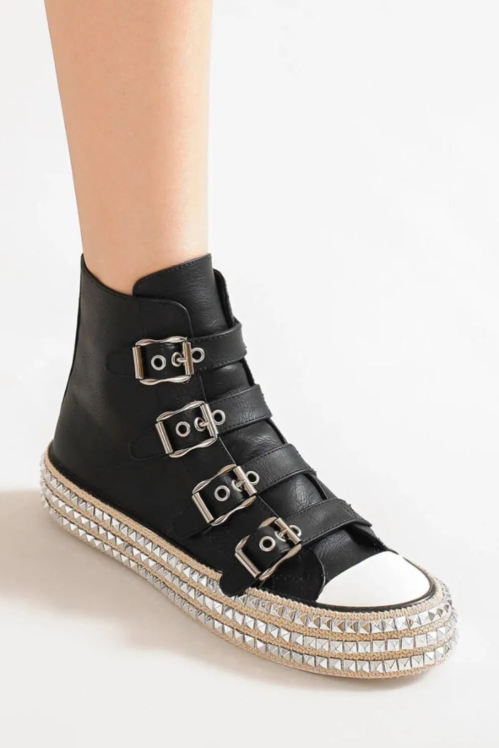 Multi-Buckle Straps Studded Platform Sneakers, image 2
