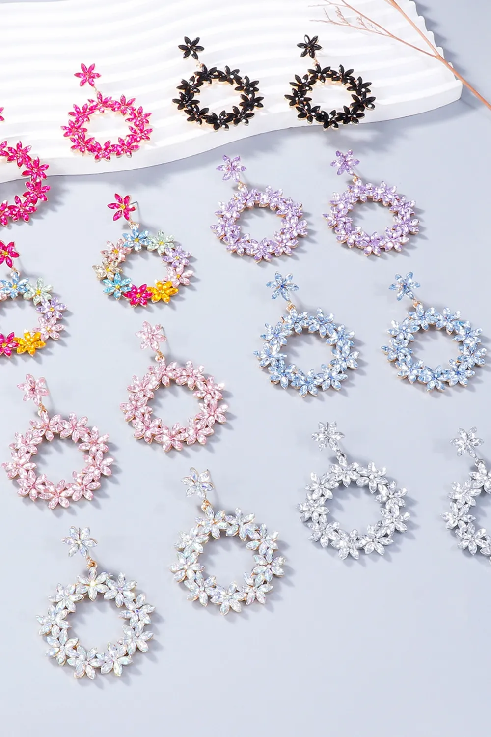 Rhinestone Flower Dangle Earrings, image 2