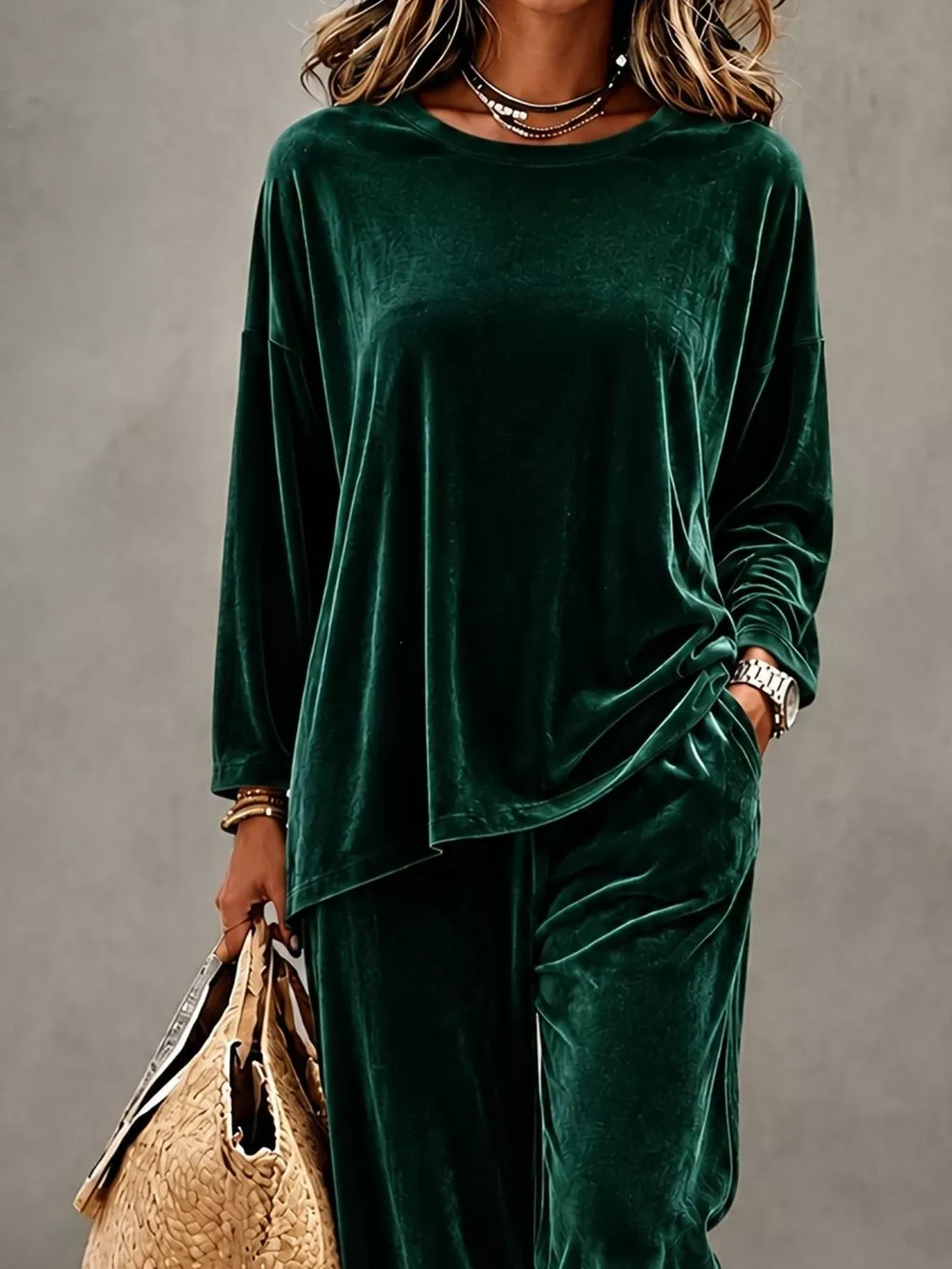 Full Size Velvet Long Sleeve Top and Pants Set Plus Size, image 14