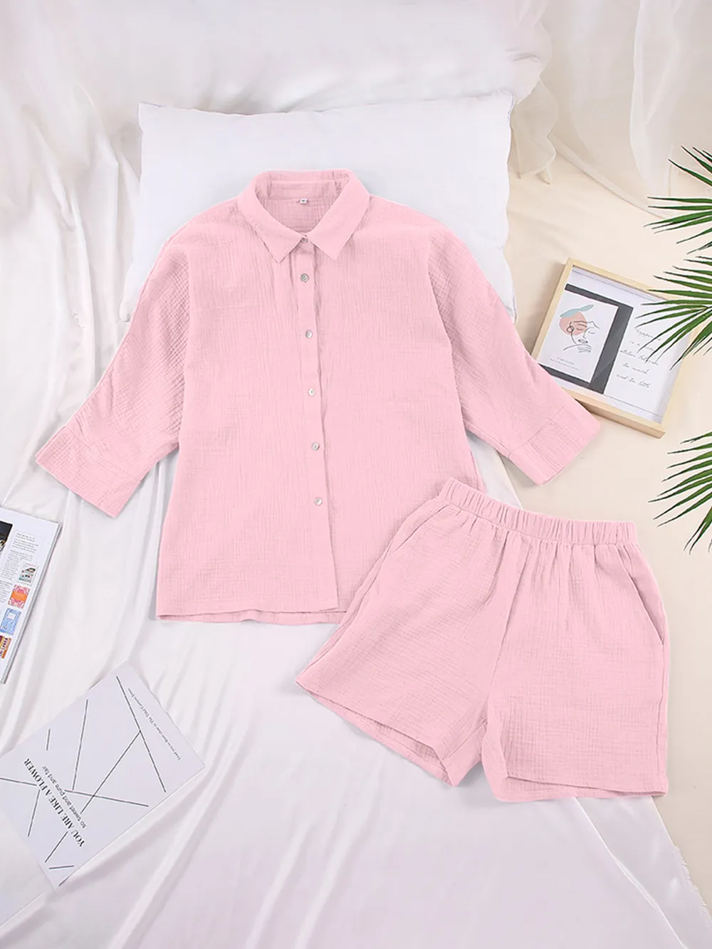 Texture Button Up Shirt and Shorts Set, image 32