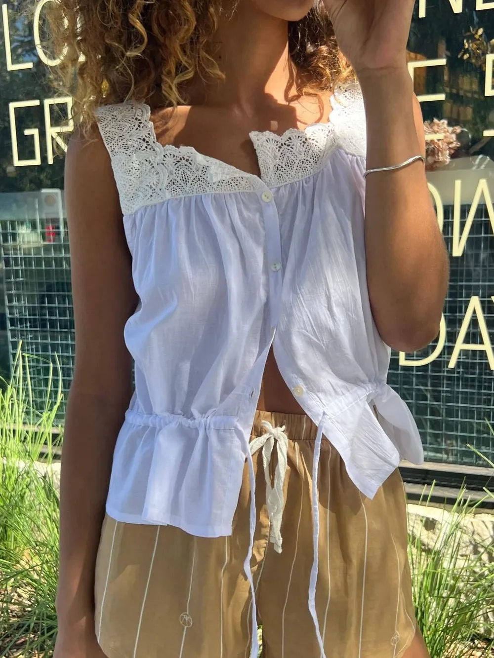 Lace Detail Drawstring Tank, image 3