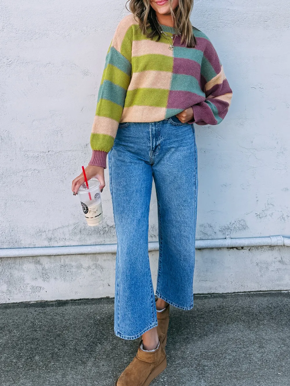 Stripe Drop Shoulder Ribbed Edge Sweater, image 2