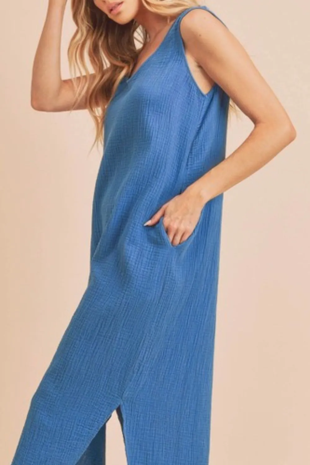 Round Neck Midi Tank Dress with Pockets, image 3