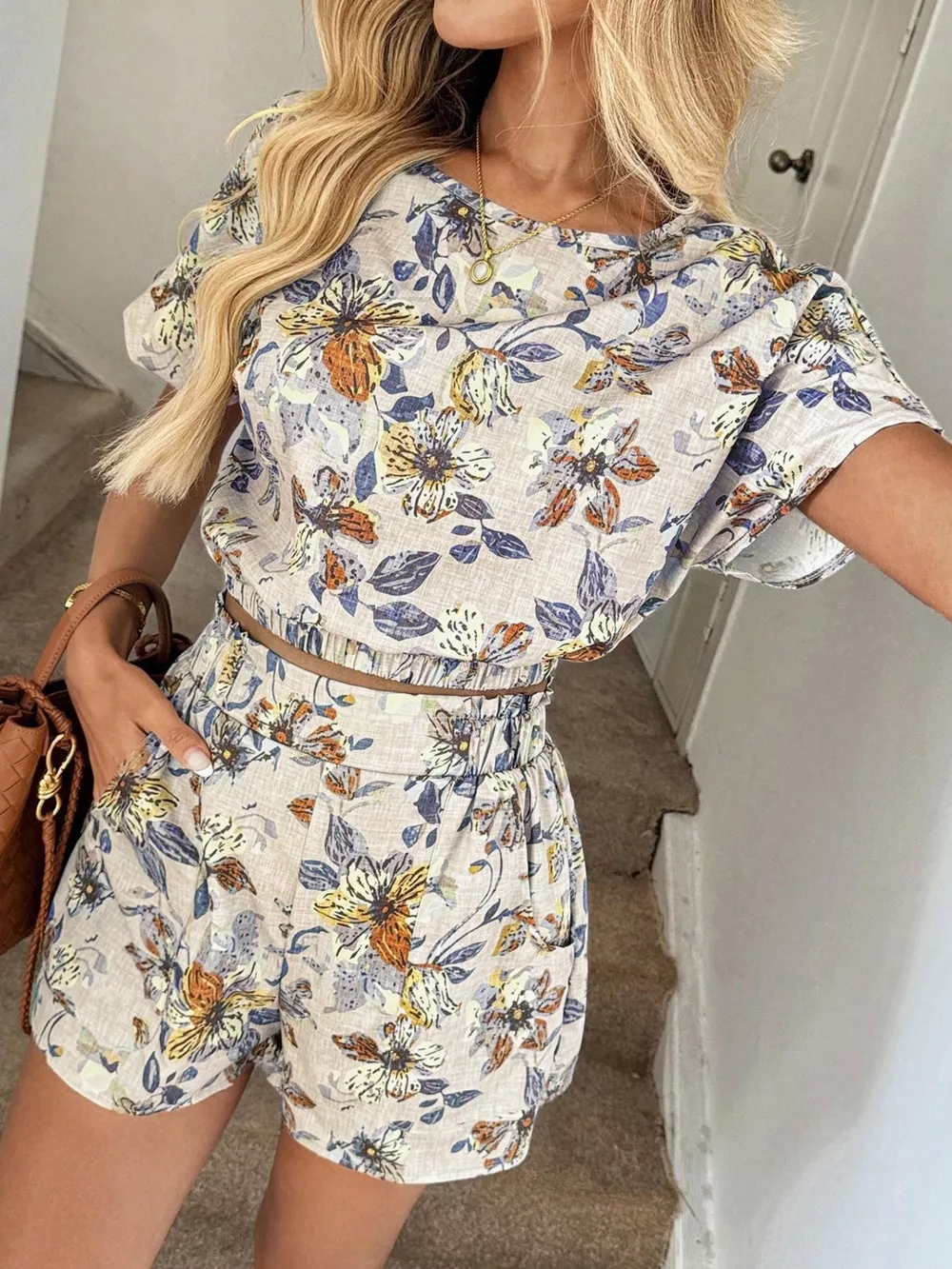 Floral Print Crop Top and Shorts Set, image 12