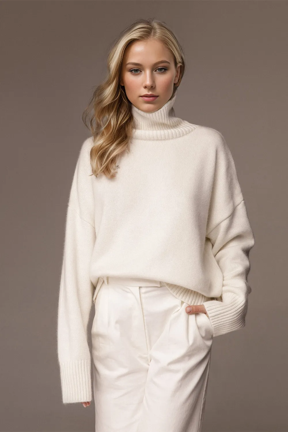 Turtleneck Dropped Shoulder Long Sleeve Sweater, image 7