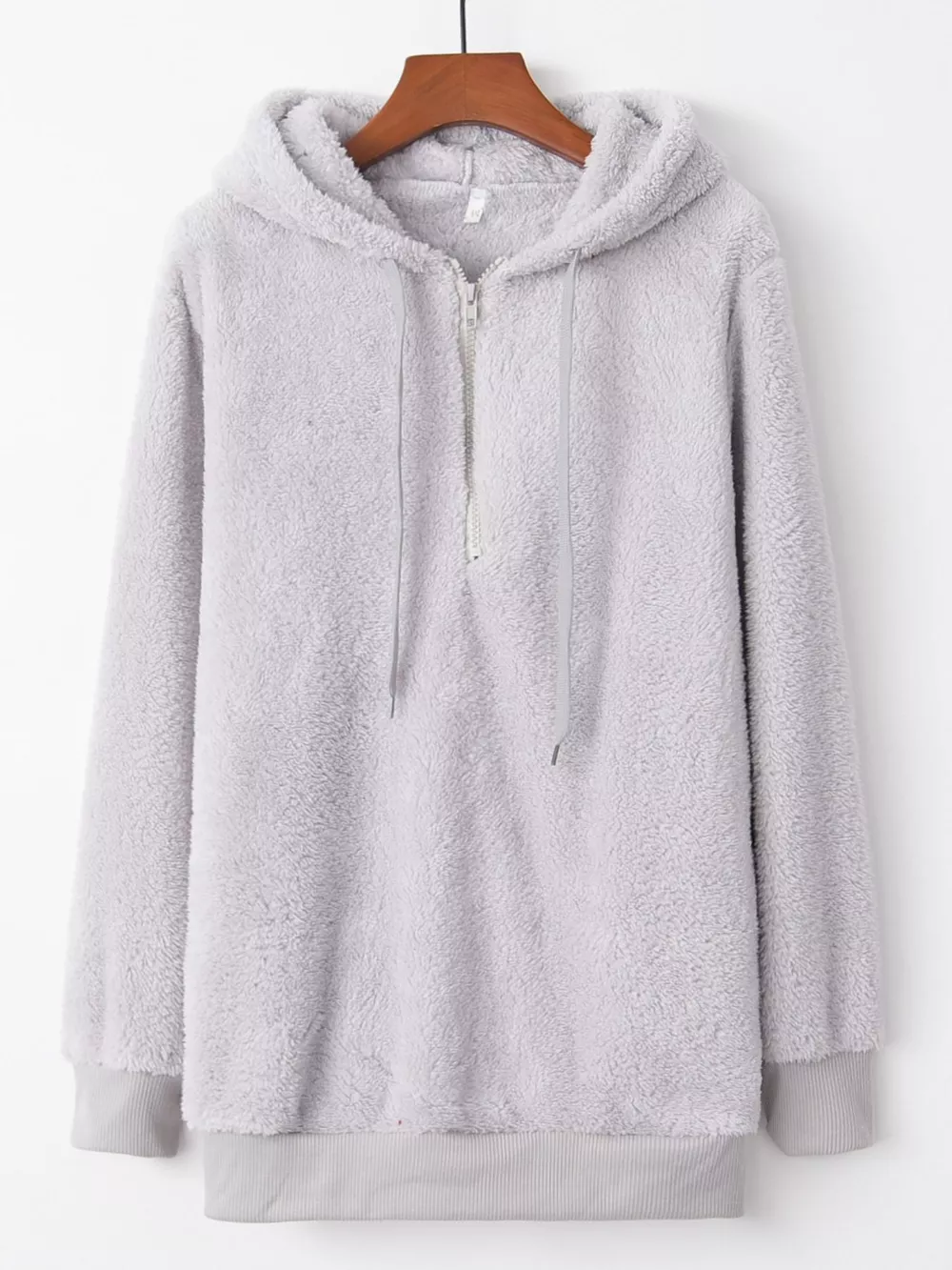 Full Size Half Zip Drawstring Fleece Hoodie Plus Size, image 5