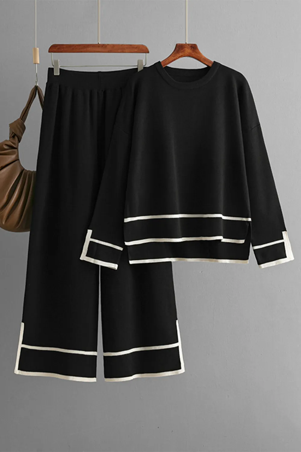 High-Low Round Neck Top and Pants Sweater Set, image 11
