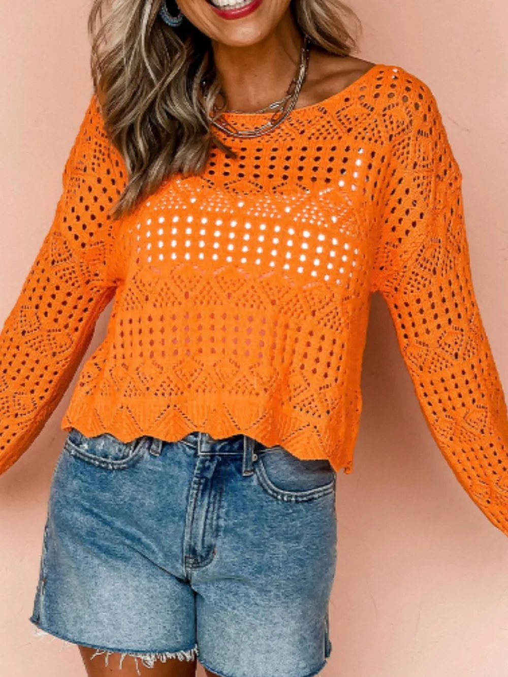 Crochet Boat Neck Knit Cover Up, image 2