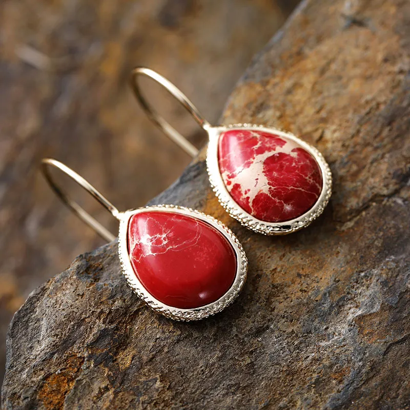 Copper Natural Stone Teardrop Shape Earrings, image 5