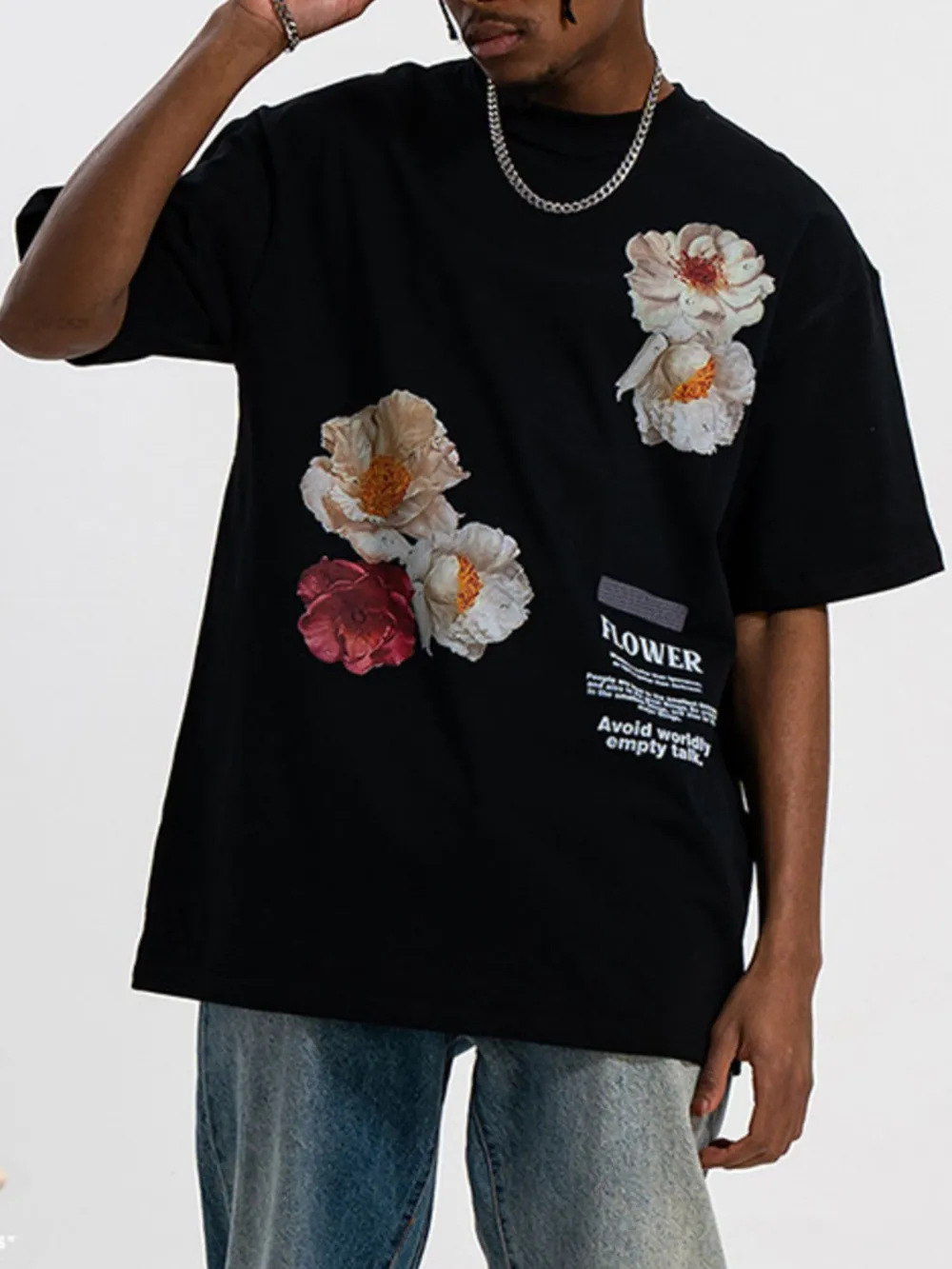 Men's Oversized Floral Print Short Sleeve T-Shirt, image 4