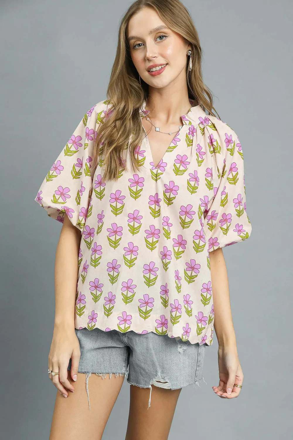 Floral Print Puff Sleeve Blouse