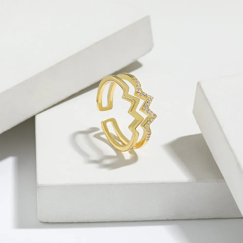 Wave Shape Inlaid Zircon Open Ring, image 9
