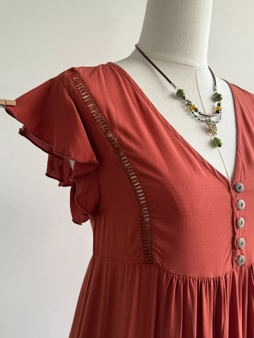 Ruffle Sleeve Maxi Dress with Button Detail, image 2