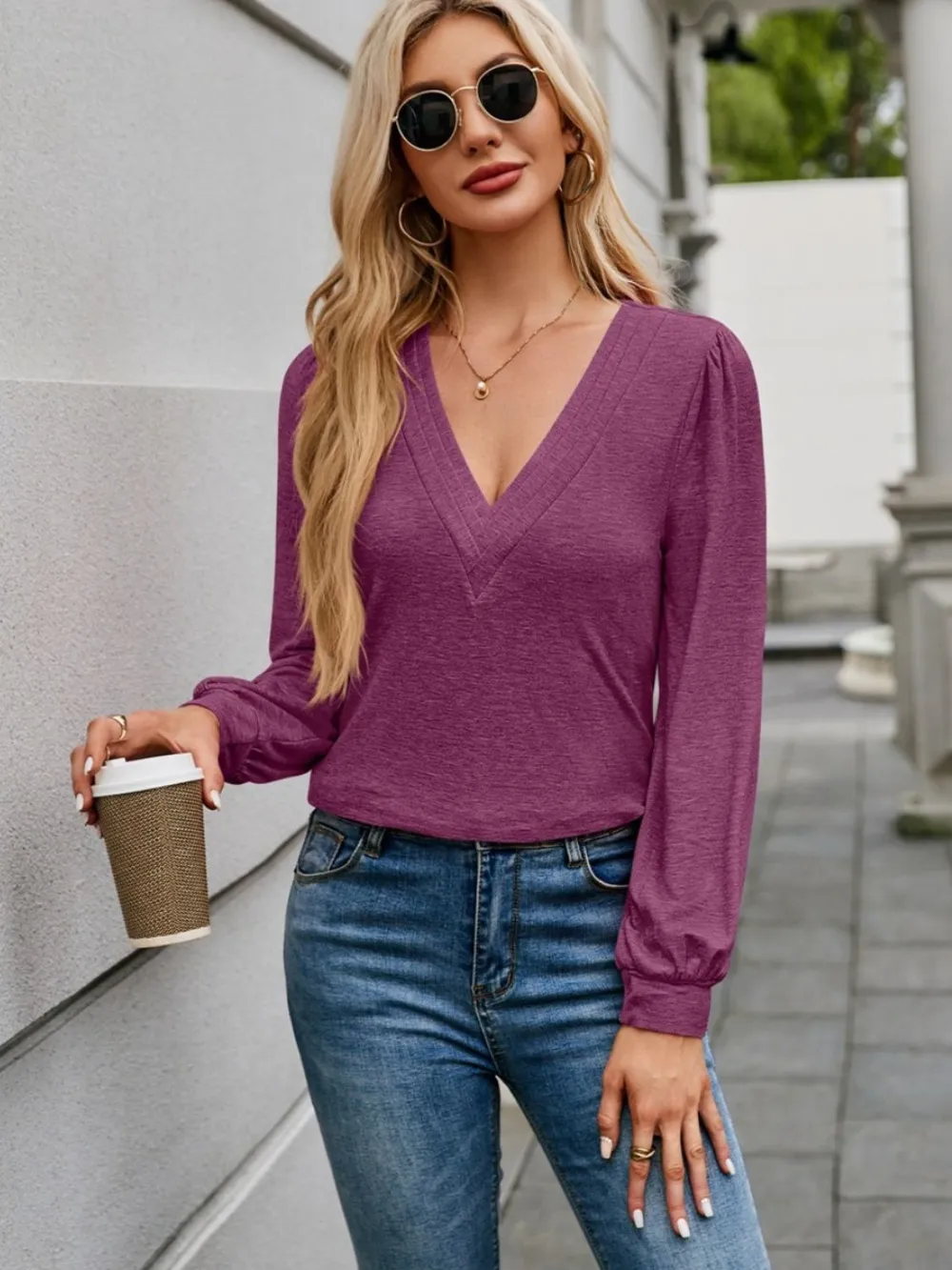 V-Neck Long Sleeve T-Shirt, image 6