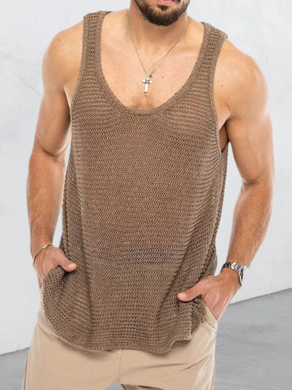 Men's Plus Size Scoop Neck Knit Tank, image 4