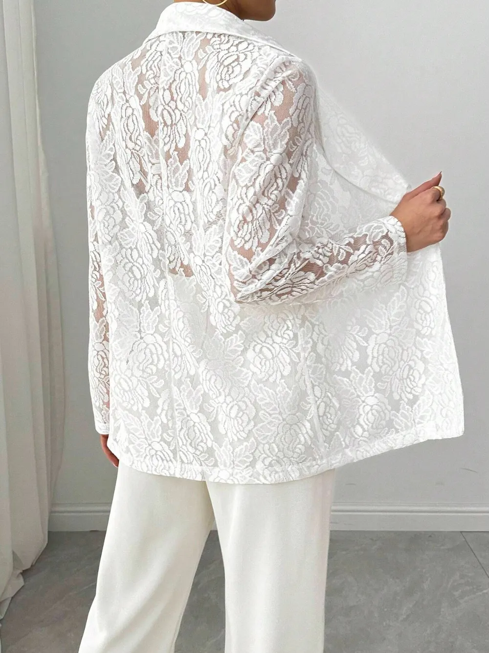 Lace Lapel Collar Long Sleeve Blazer, image 2