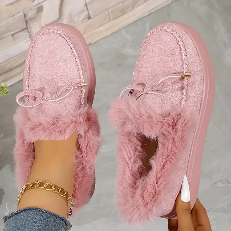 Bow Furry Round Toe Flat Slip-Ons, image 7
