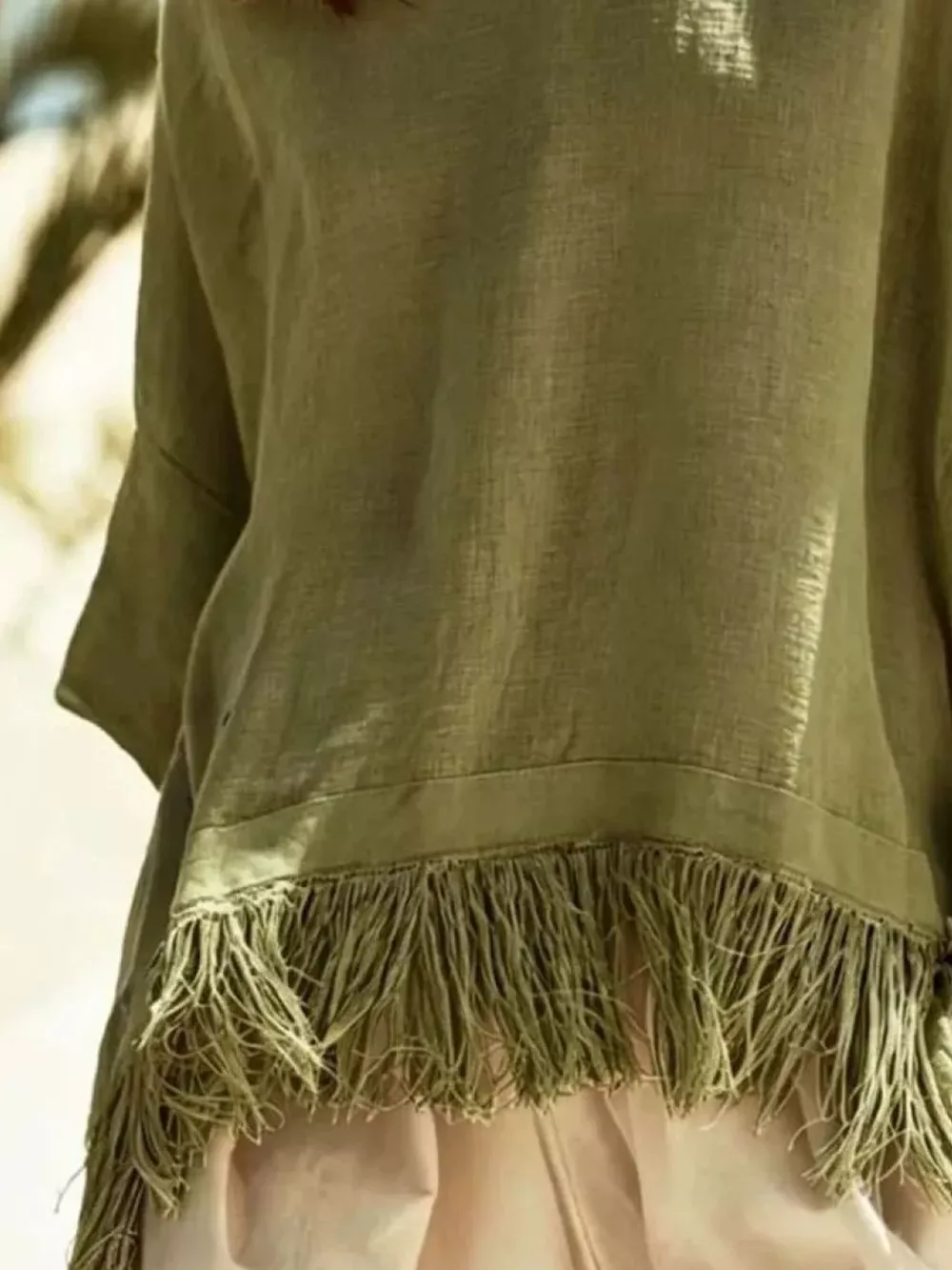Fringed 3/4 Sleeve Blouse, image 4