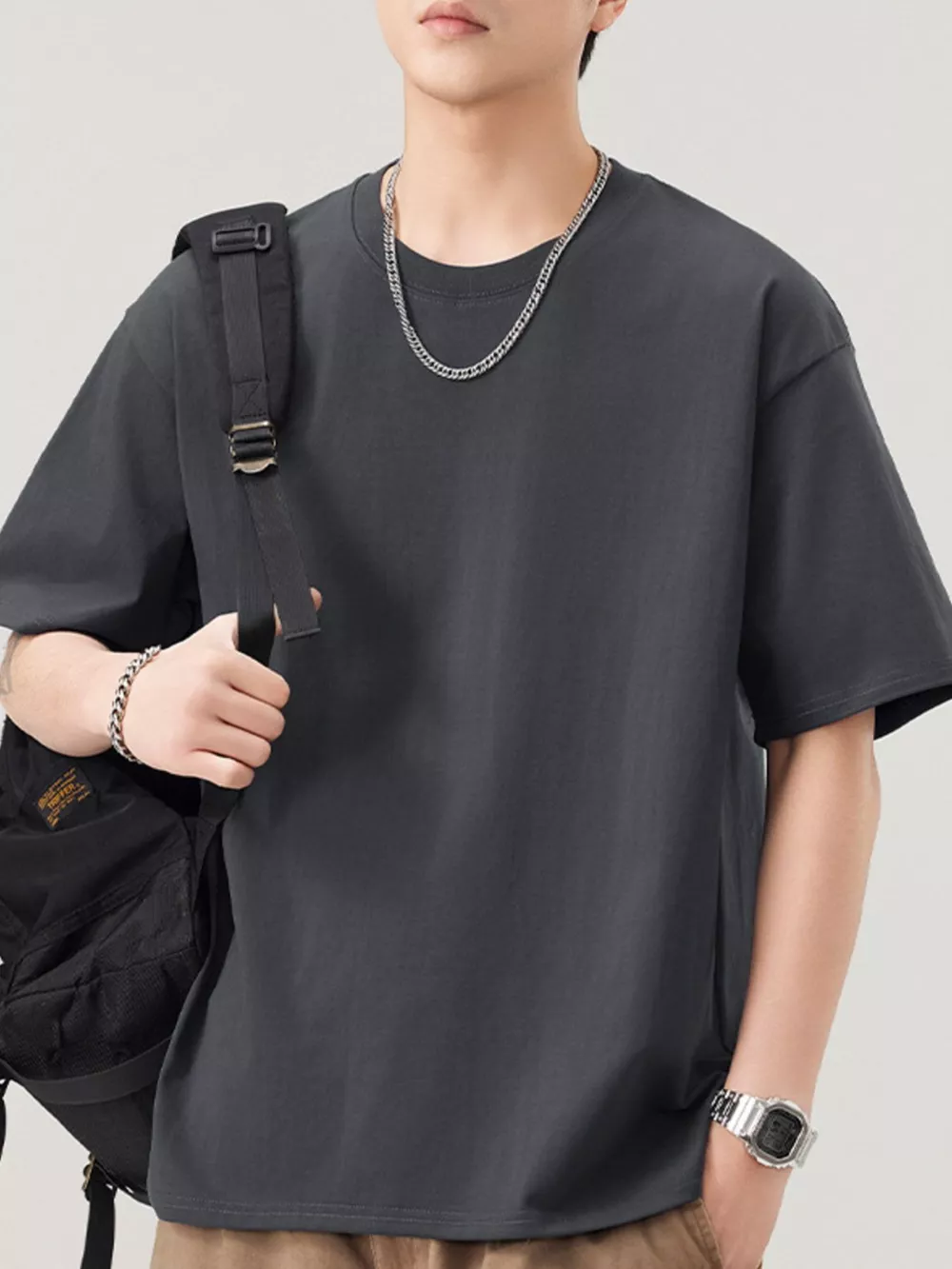 Men's Plus Size Solid Color Casual Loose T-Shirt, image 4