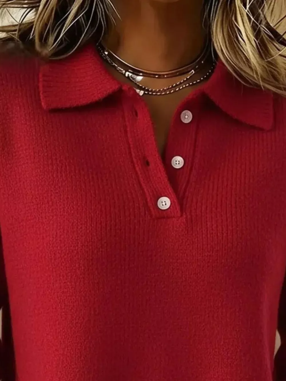 Full Size Button Detail Drop Shoulder Sweater Plus Size, image 9