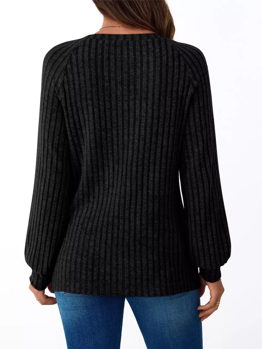 Ribbed Knit Decor Button Long Sleeve T-Shirt, image 11
