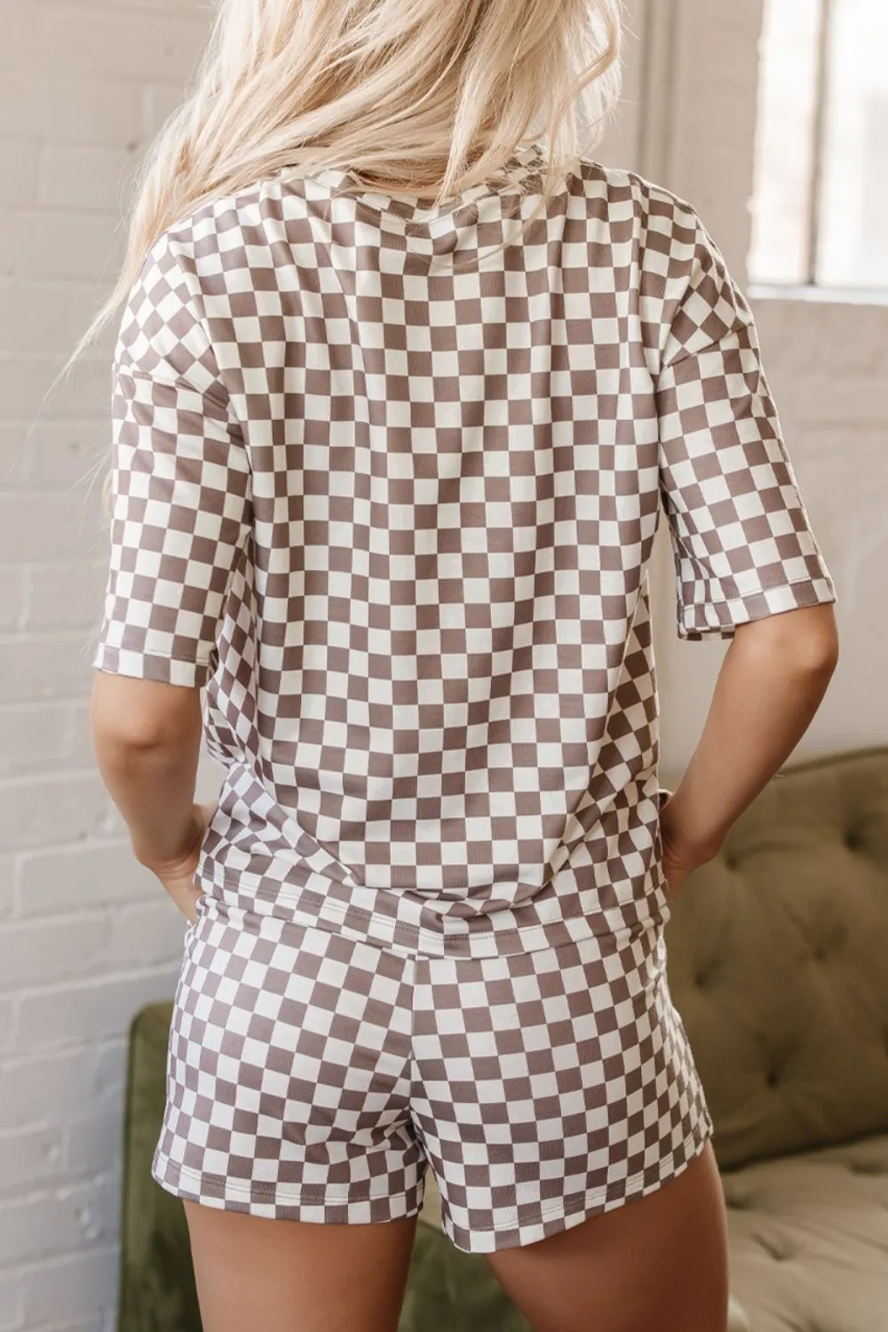 Checkered Round Neck Top and Shorts Set, image 6