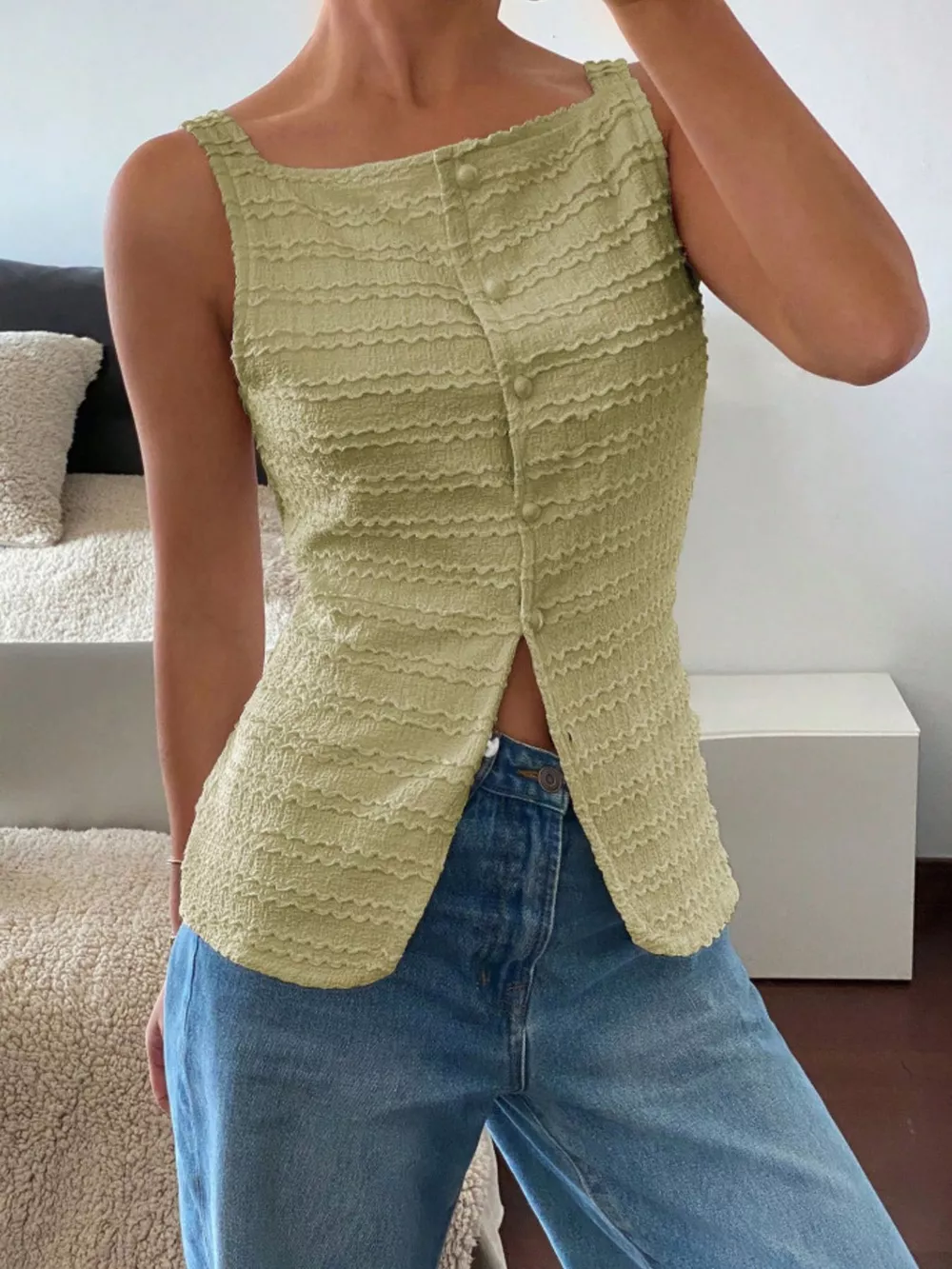 Textured Button-Front Tank, image 9