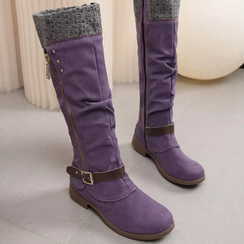 Knee High Slouch Boots with Knit Cuff, image 6