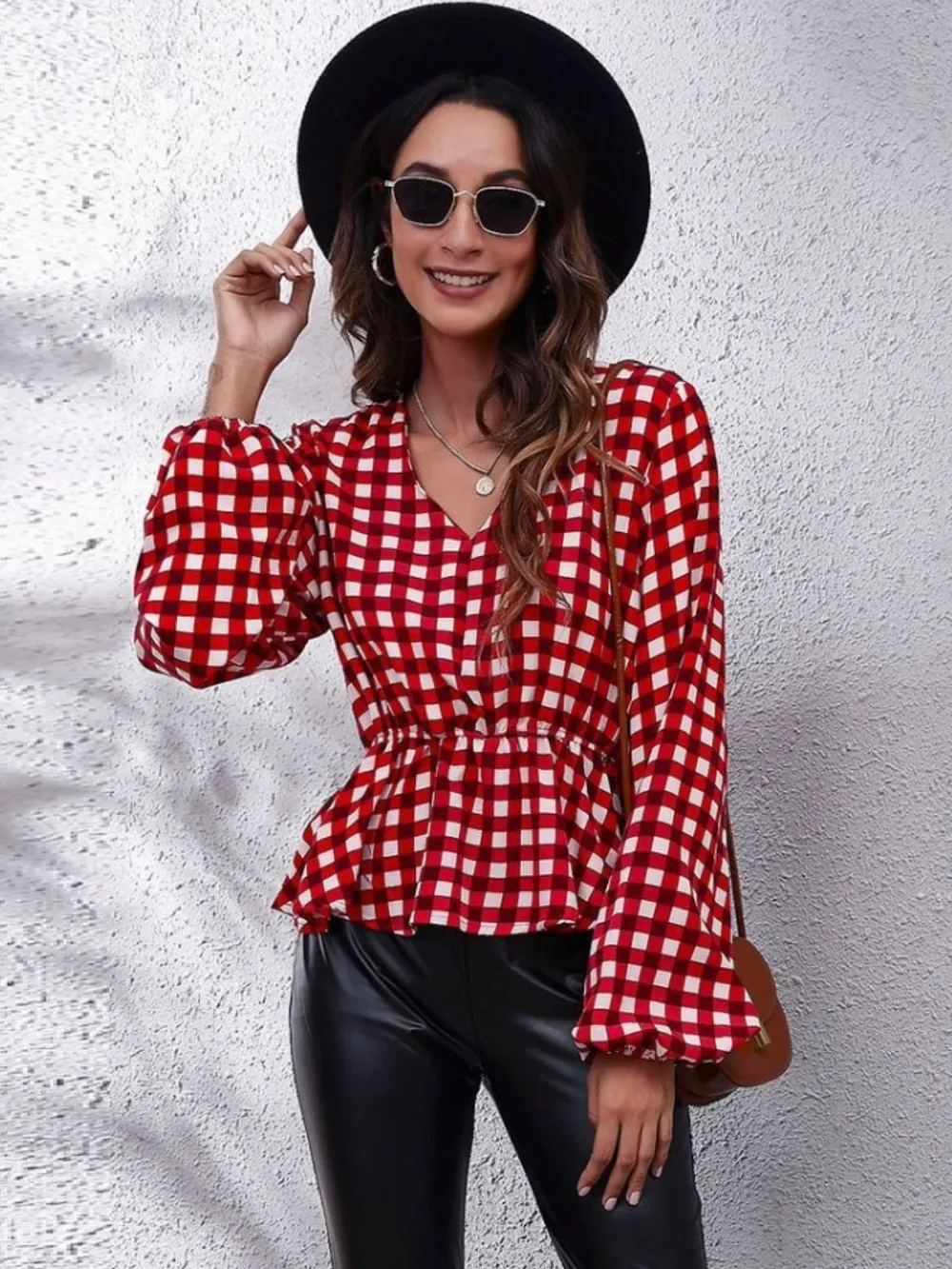 Ruched Printed V-Neck Long Sleeve Blouse, image 8