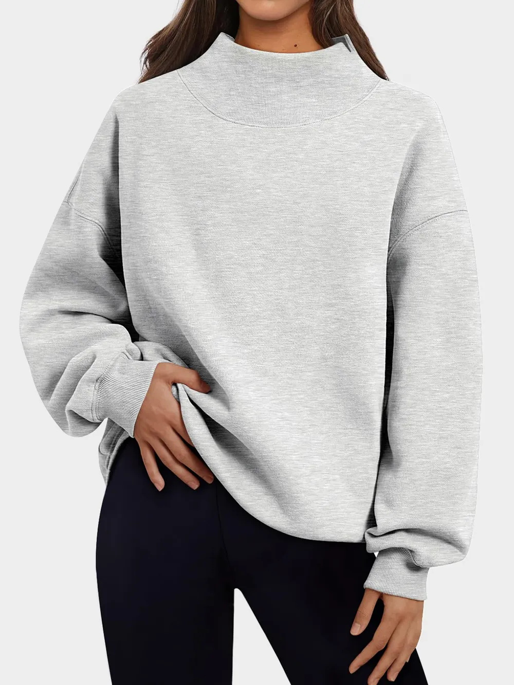 Mock Neck Drop Shoulder Long Sleeve Sweatshirt, image 16