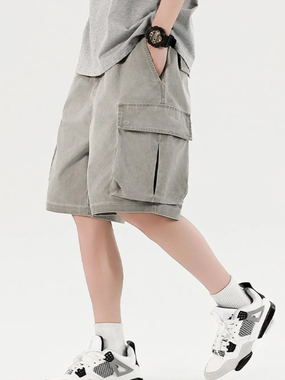 Men's Elastic Waistband Cargo Shorts, image 8