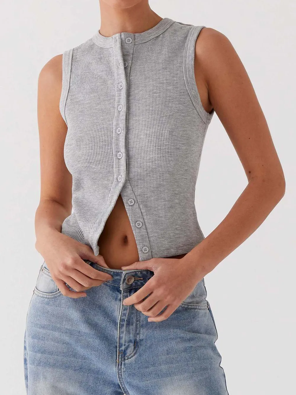 Button Up Round Neck Tank, image 5