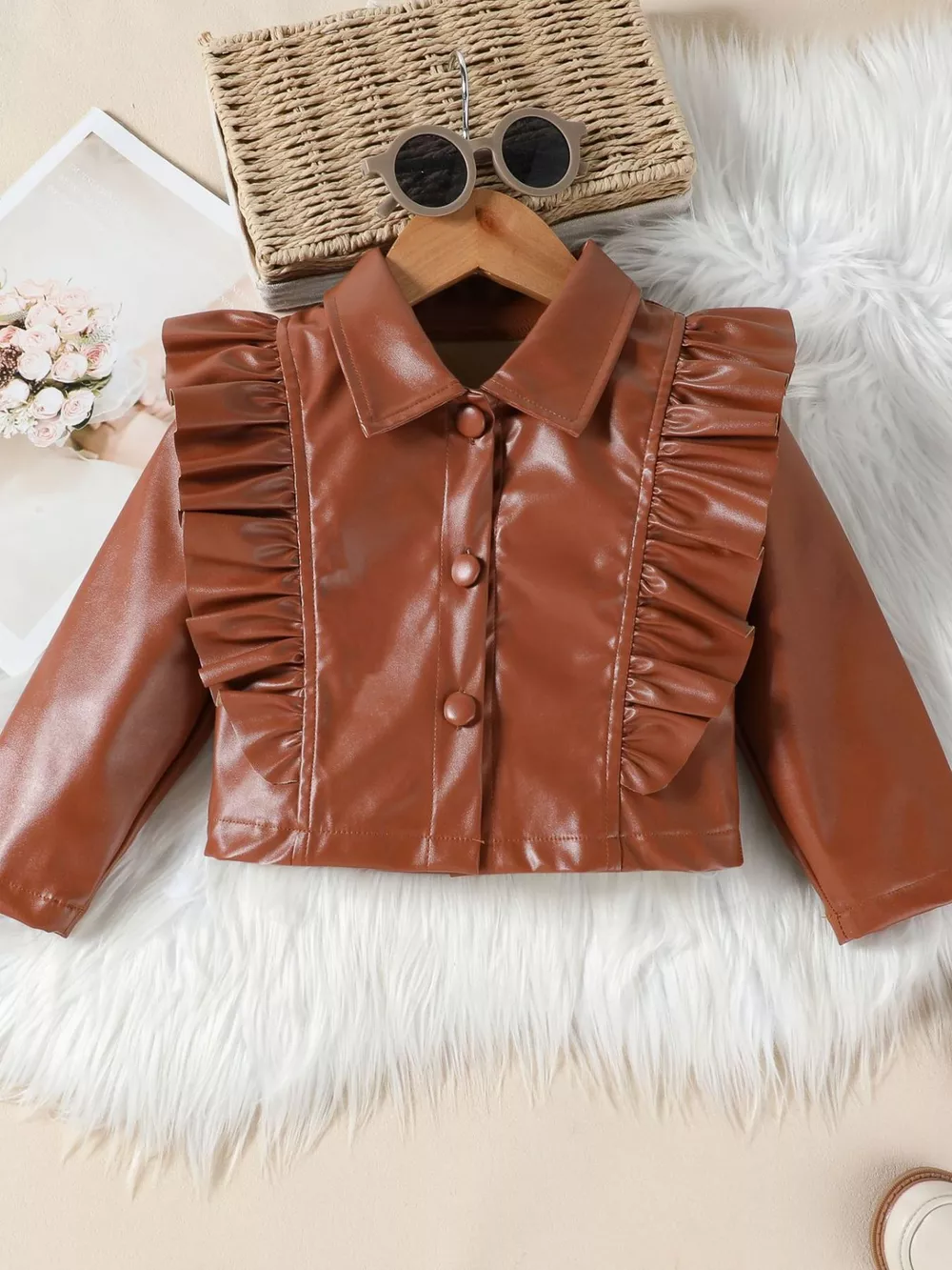 Children's Ruffled Faux Leather Top and Skirt Set, image 4