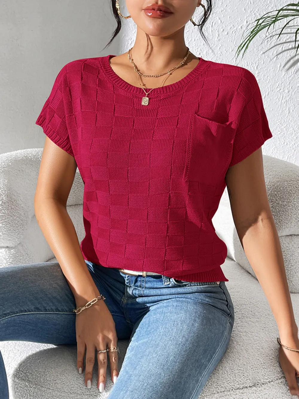 Round Neck Short Sleeve Knit Top, image 24