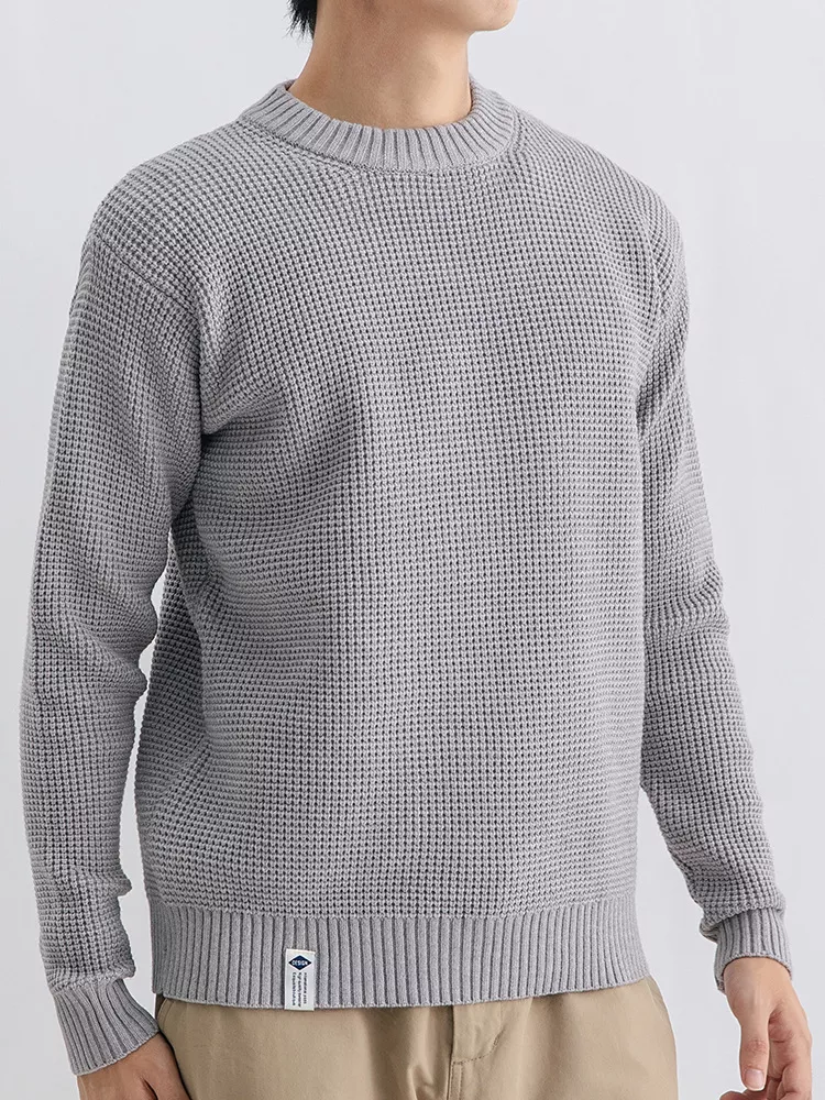 Men's Plus Size Waffle Knit Crew Neck Sweater, image 4