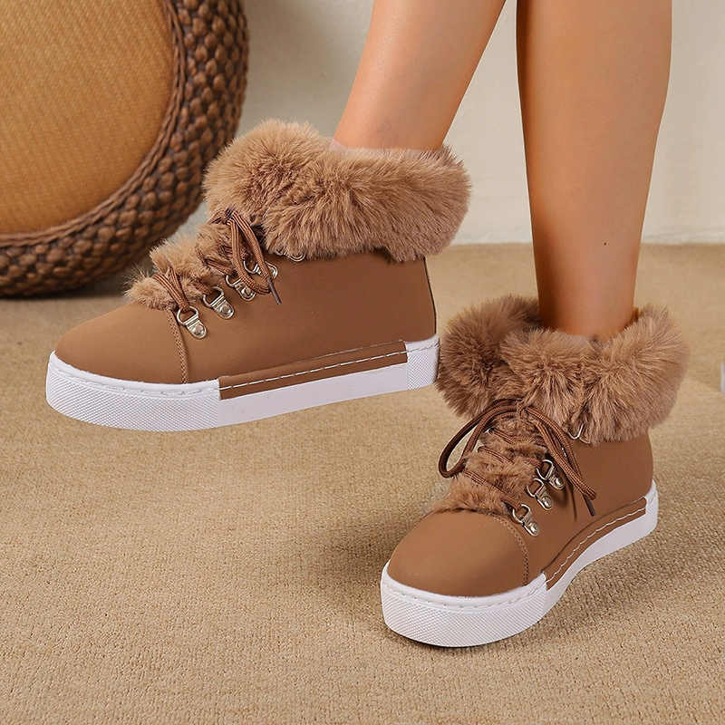 Fuzzy Trim Lace-Up Ankle Boots, image 18