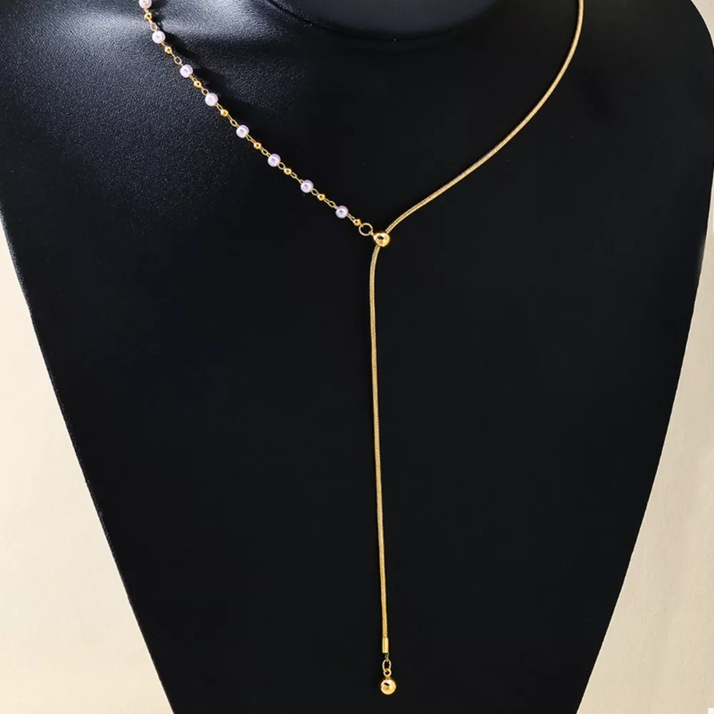 18K Gold-Plated Chain Y-Drop Necklace with Synthetic Pearl Accent, image 5