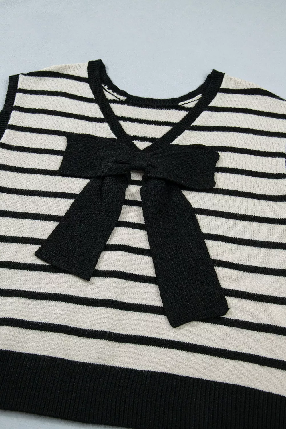 Stripe Bow Applique Short Sleeve Sweater, image 6