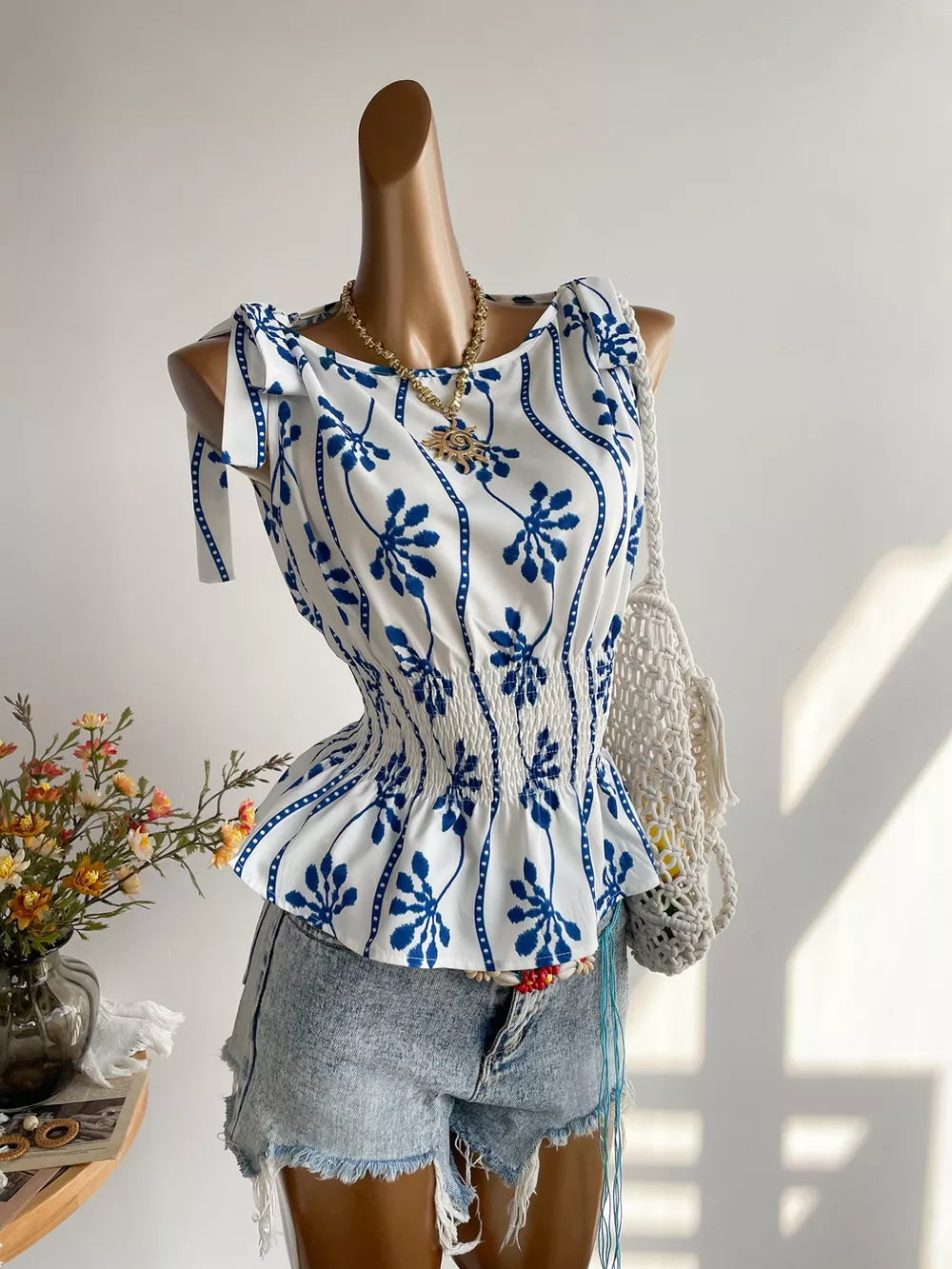 Smocked Tie Shoulder Blouse, image 2
