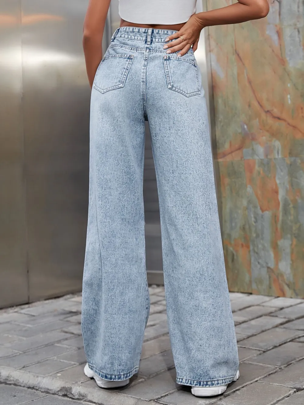 Distressed Wide Leg Jeans with Pockets, image 2