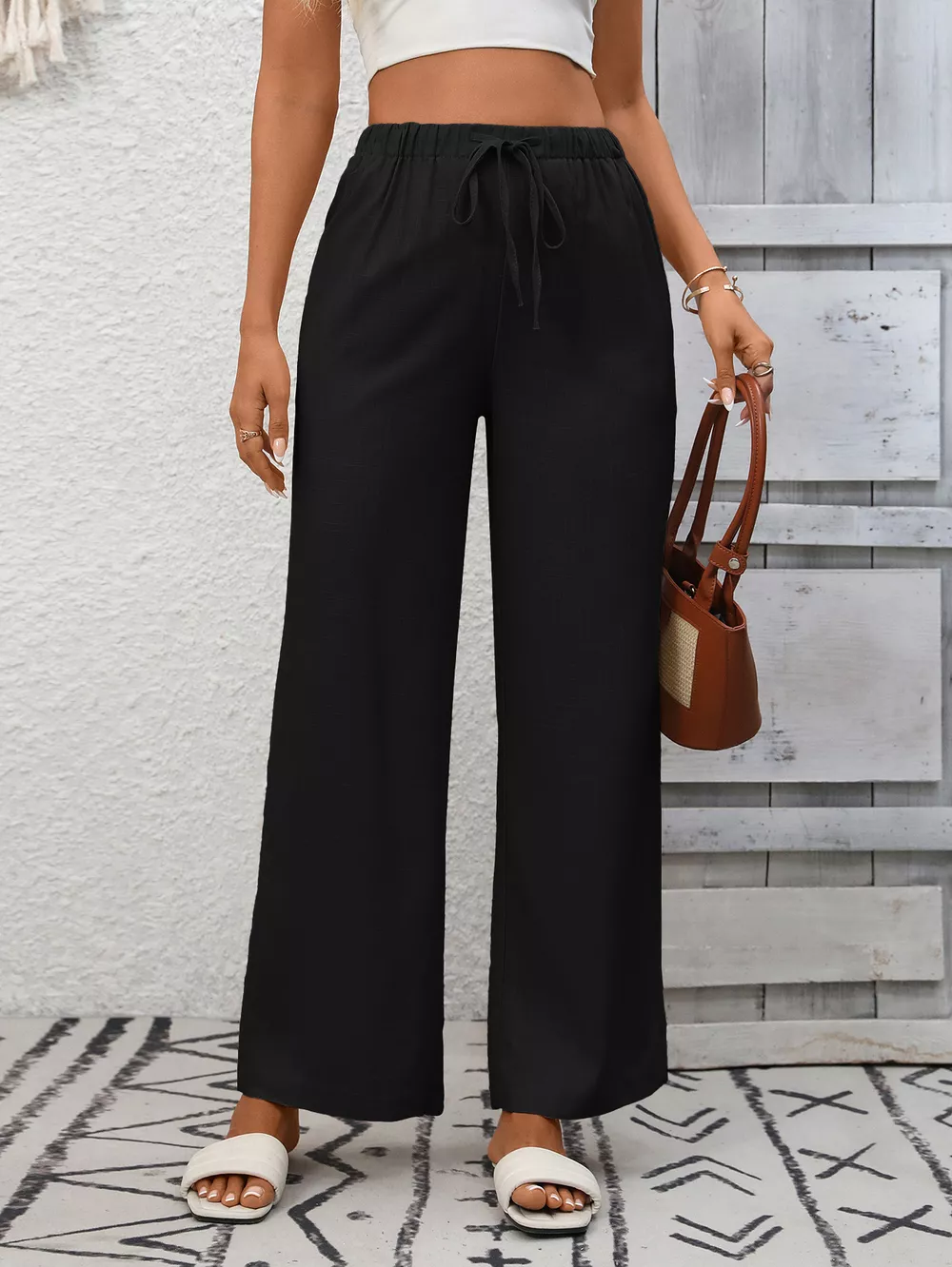 Drawstring High Waist Wide Leg Pants, image 18