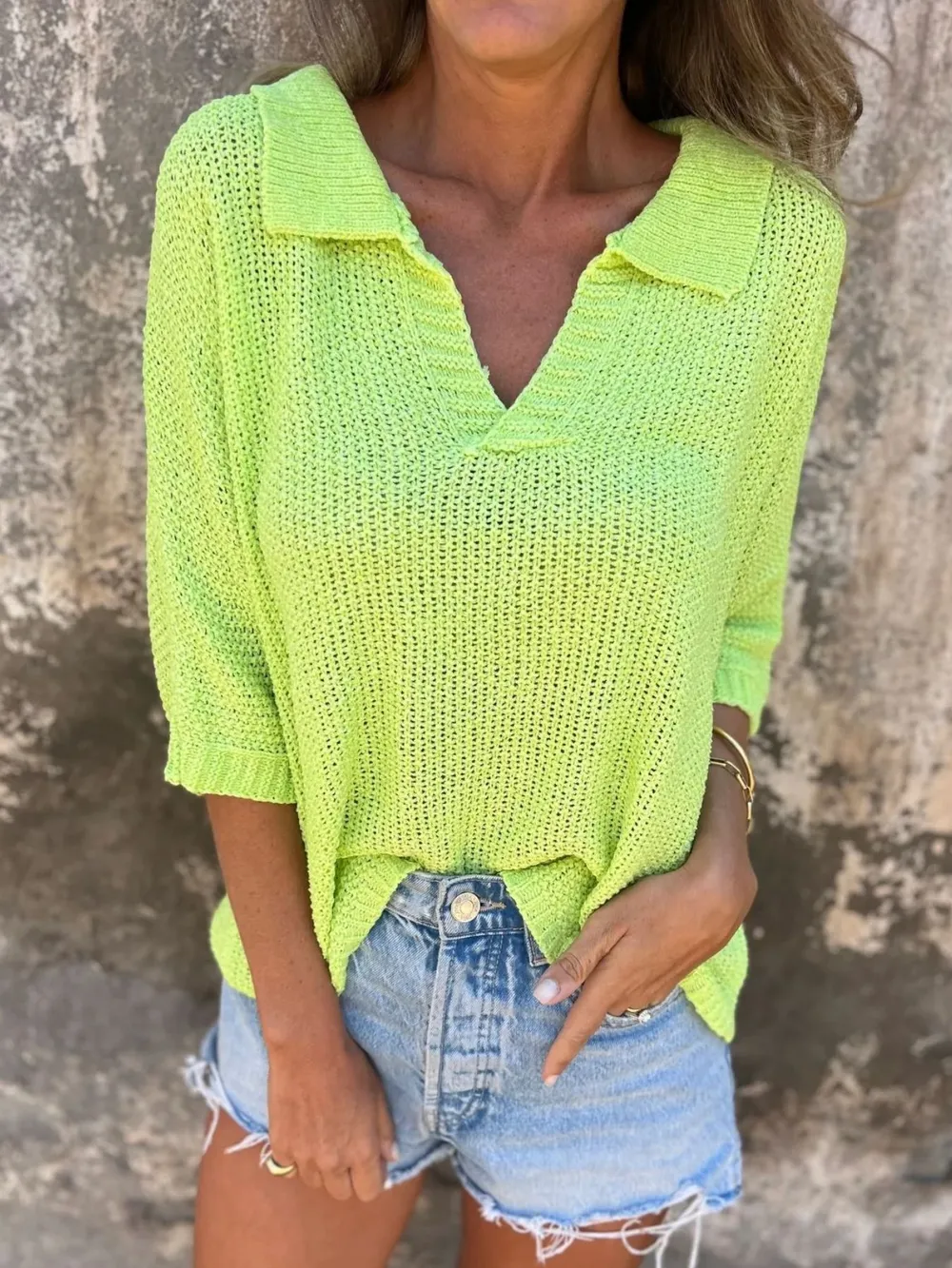 Full Size Johnny Collar Loose Knit Sweater Plus Size, image 18