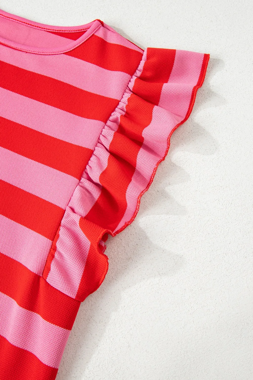 Striped Ruffle Sleeve Summer T-Shirt, image 2