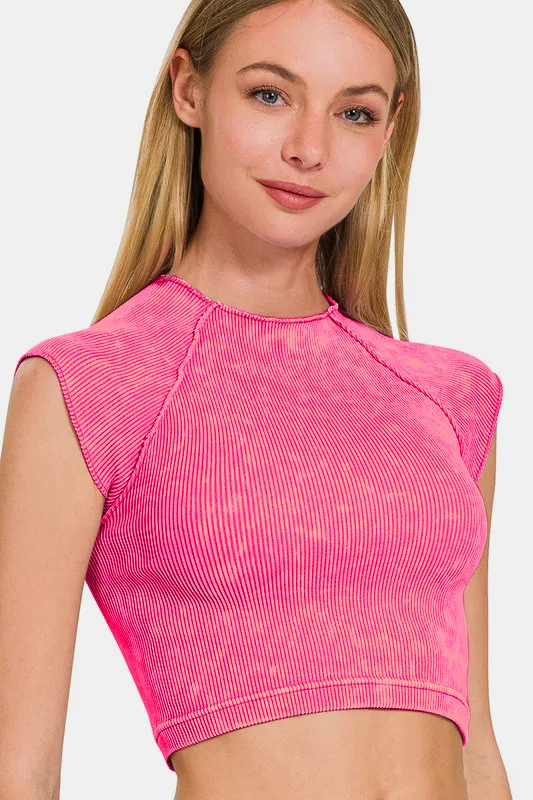Ribbed Round Neck Cropped Top, image 3