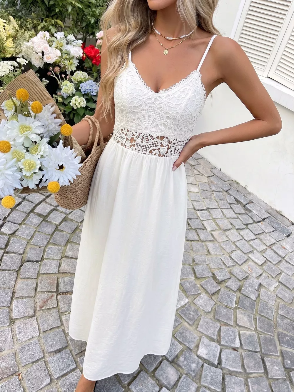 Lace V-Neck Flowy Maxi Dress, image 2