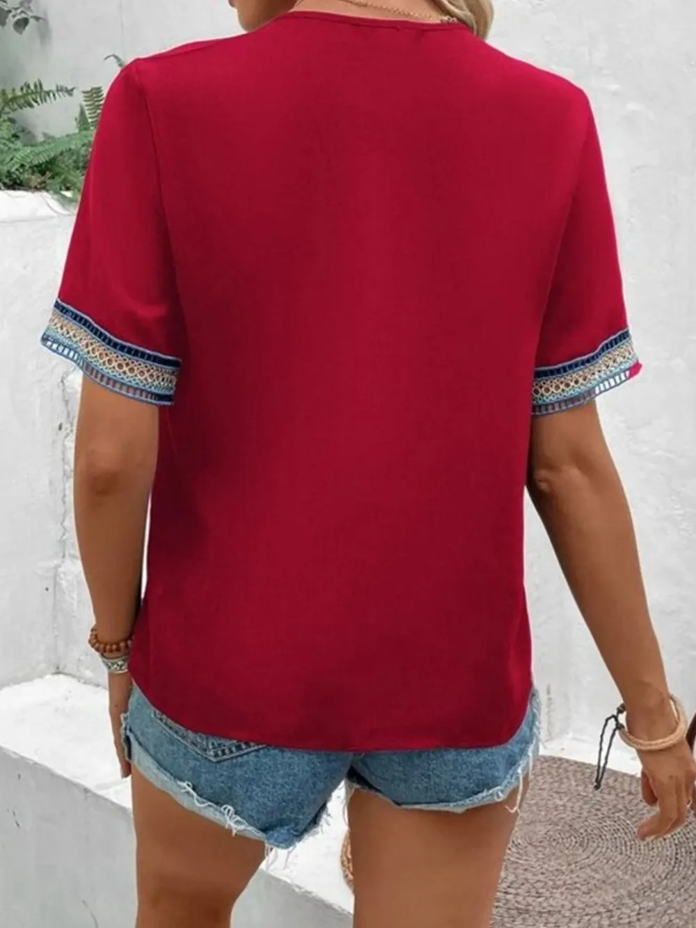 Full Size V-Neck Short Sleeve Blouse, image 6