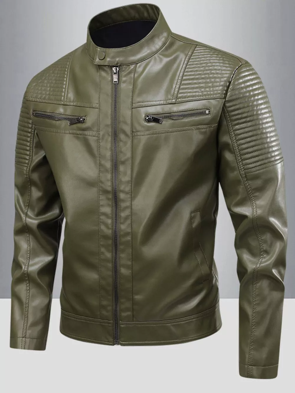 Men's Full Size Zip Up Leather Motorcycle Jacket Plus Size, image 4