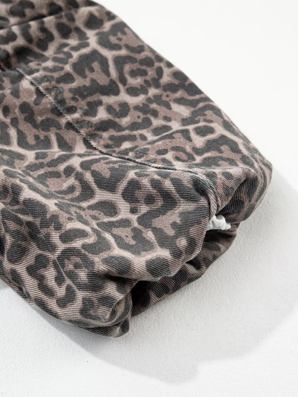 Leopard Print Ruffle Hem Denim Top, image 8